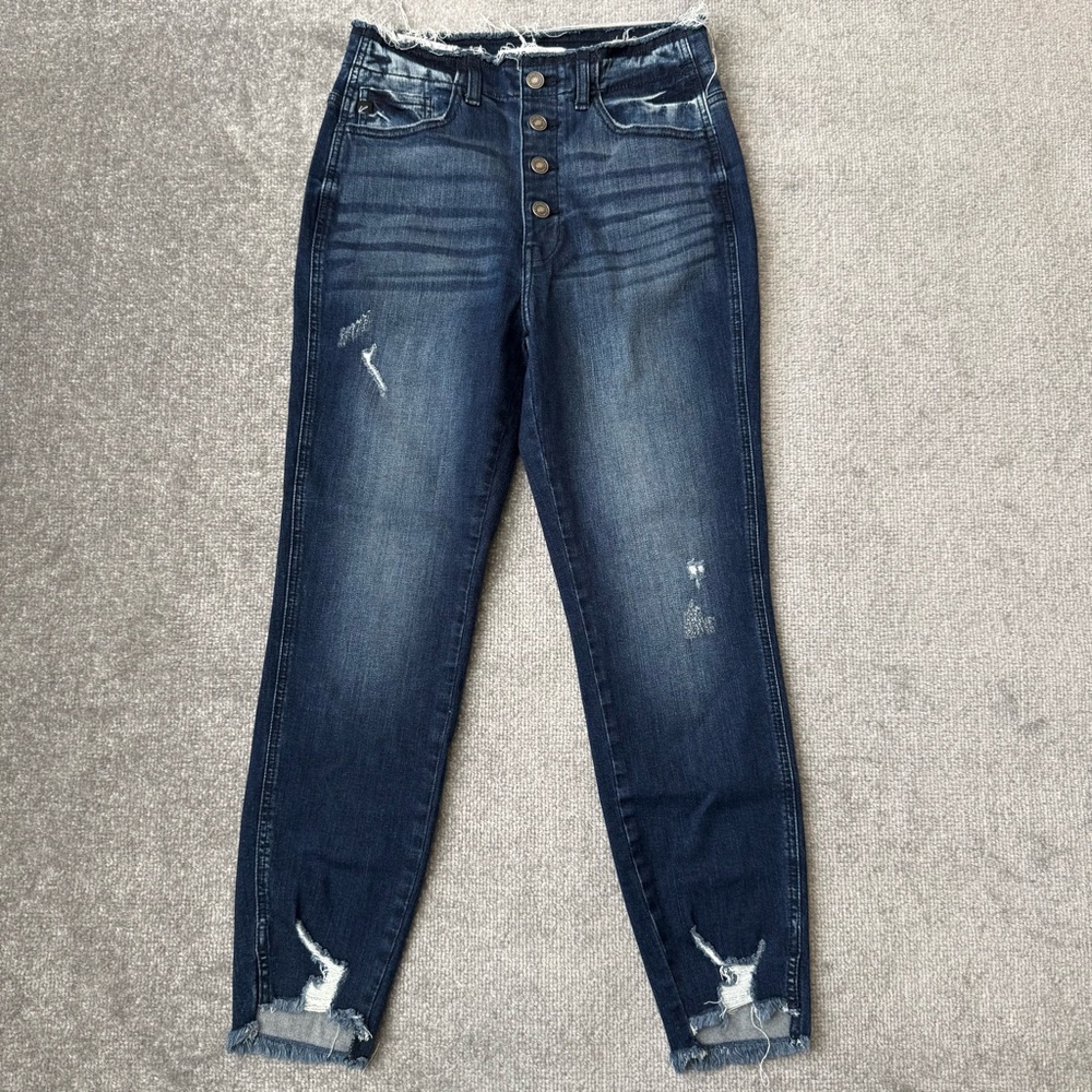 KanCan Jeans Womens 9/28 Distressed High Rise Button Fly Raw Hem Ankle Denim